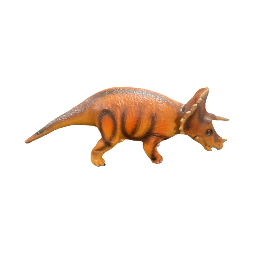 Large Triceratops Dinosaur Toy Figure Orange Brown Pretend Play